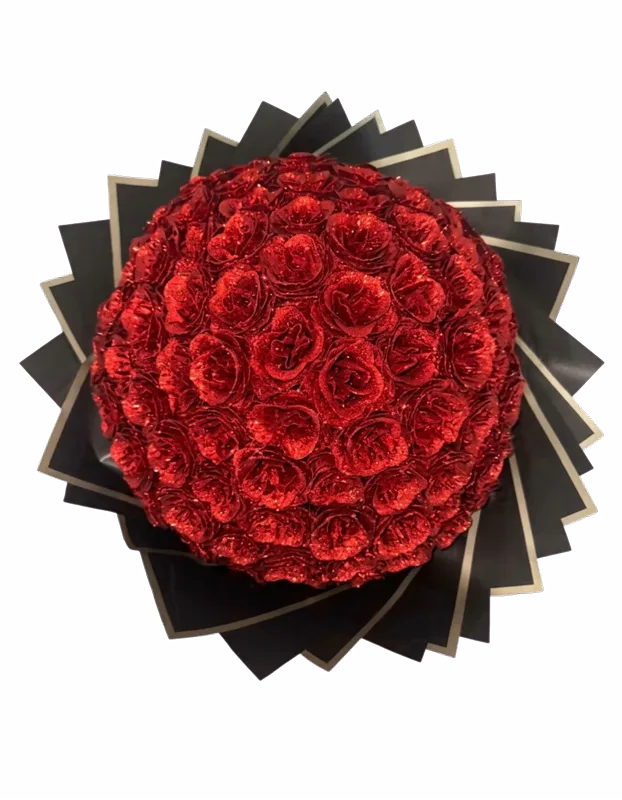 Buchet cu 101 trandafiri roșii imperial cu sclipici